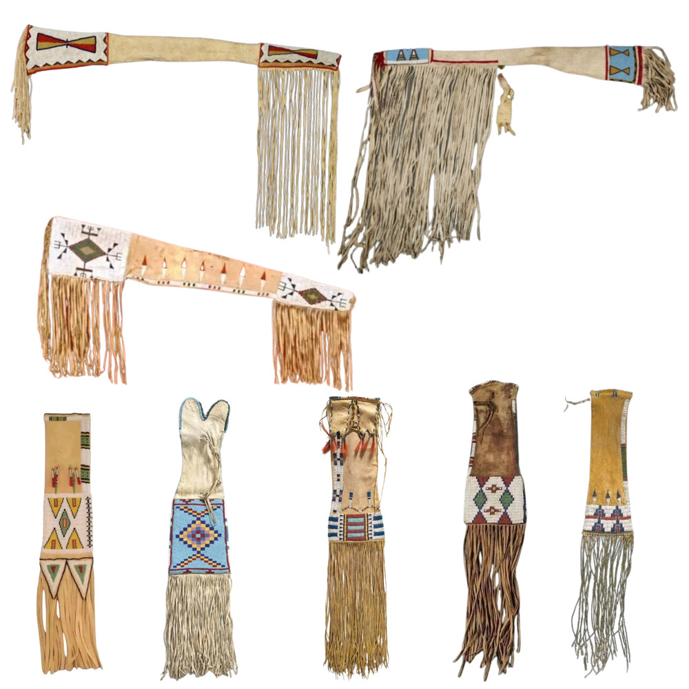 Native Indian Style Beaded Handmade Hide Sheaths Sioux Beaded  Covers 8 pcs