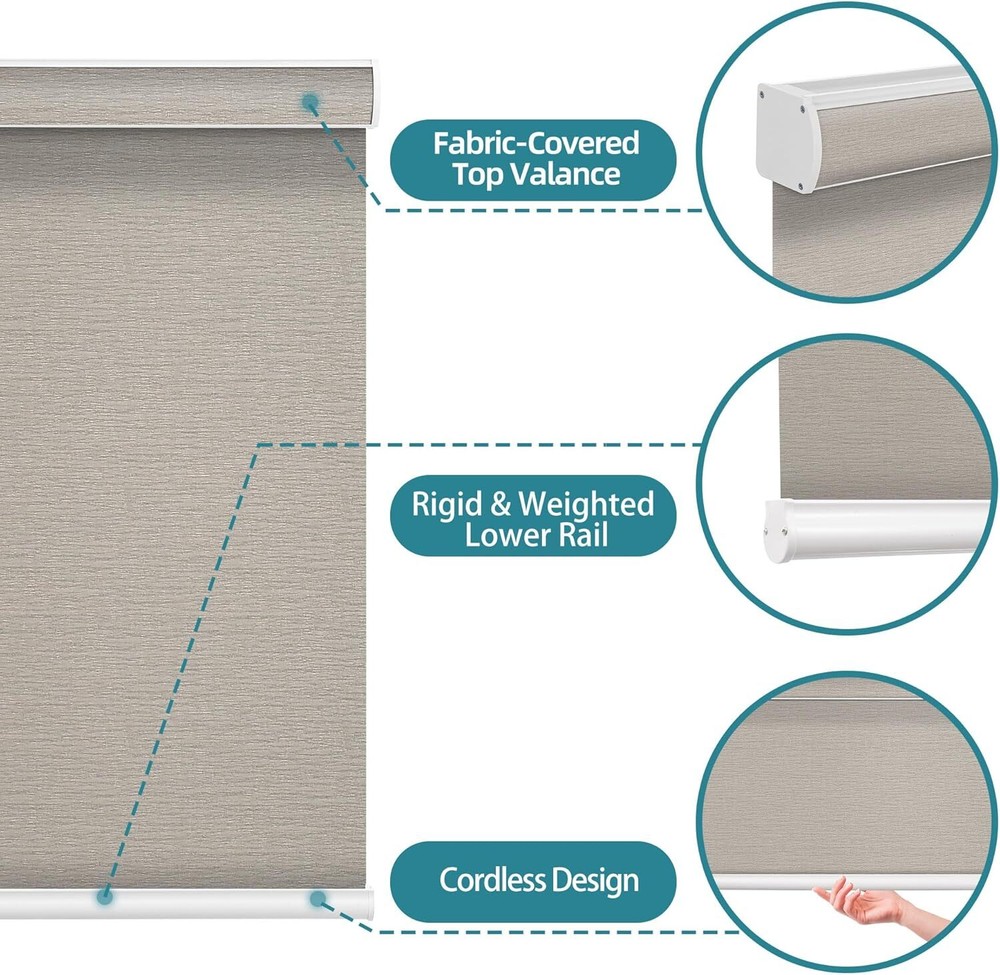 Changshade CUSTOM Made Light Filtering Cordless Window Blinds Roller Shade