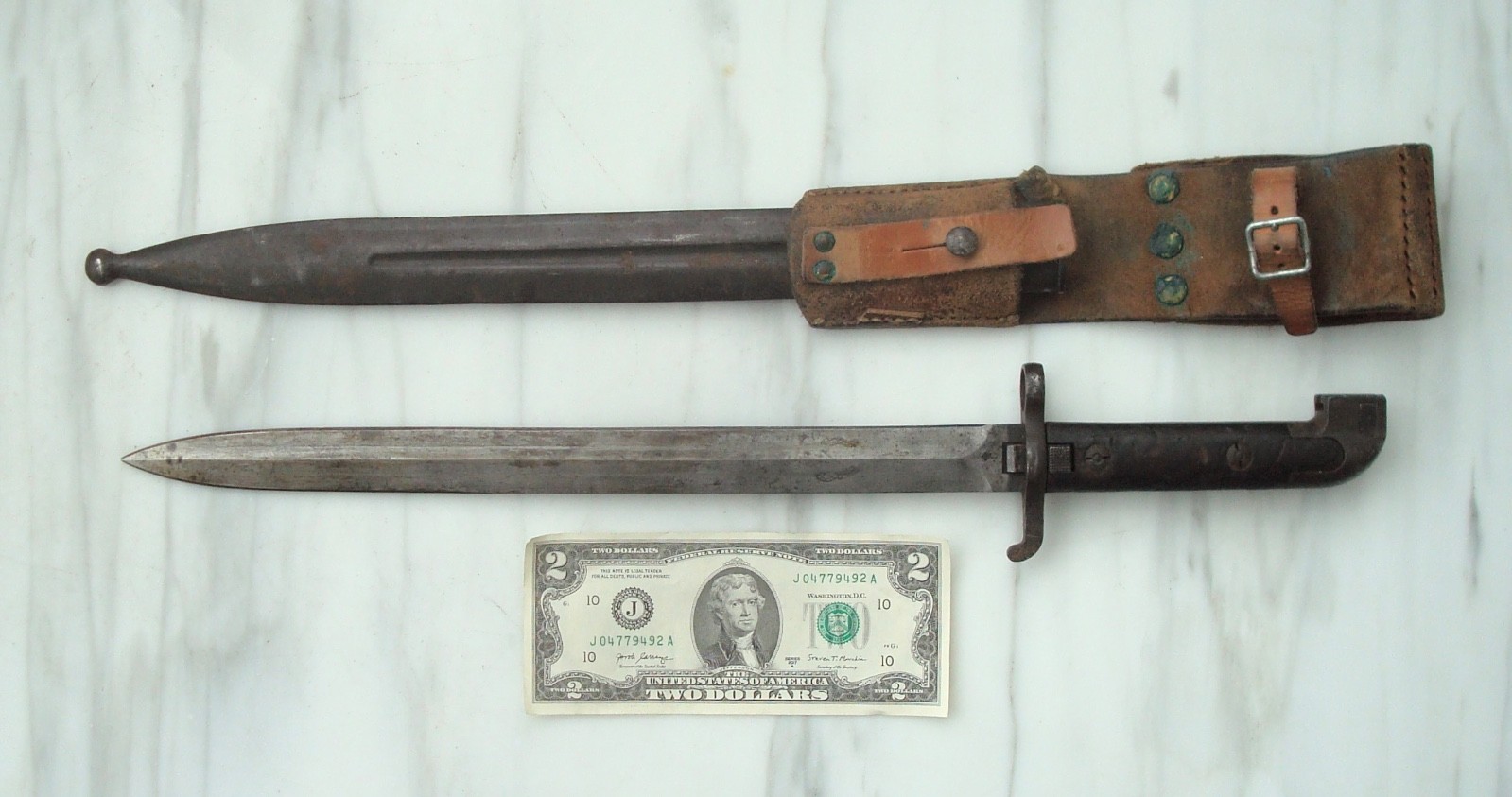 ORIGINAL WWI Vintage SWEDISH M1914 MAUSER Long RIFLE BAYONET w/SCABBARD & FROG