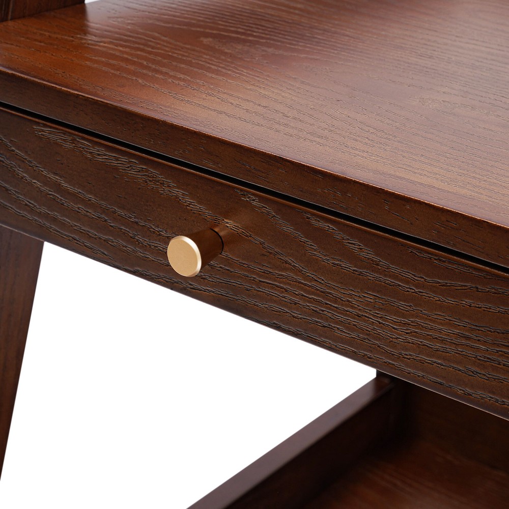 Walnut Retro Wood End Table, 2-tier Side Table, Storage Couch Table with Wheels