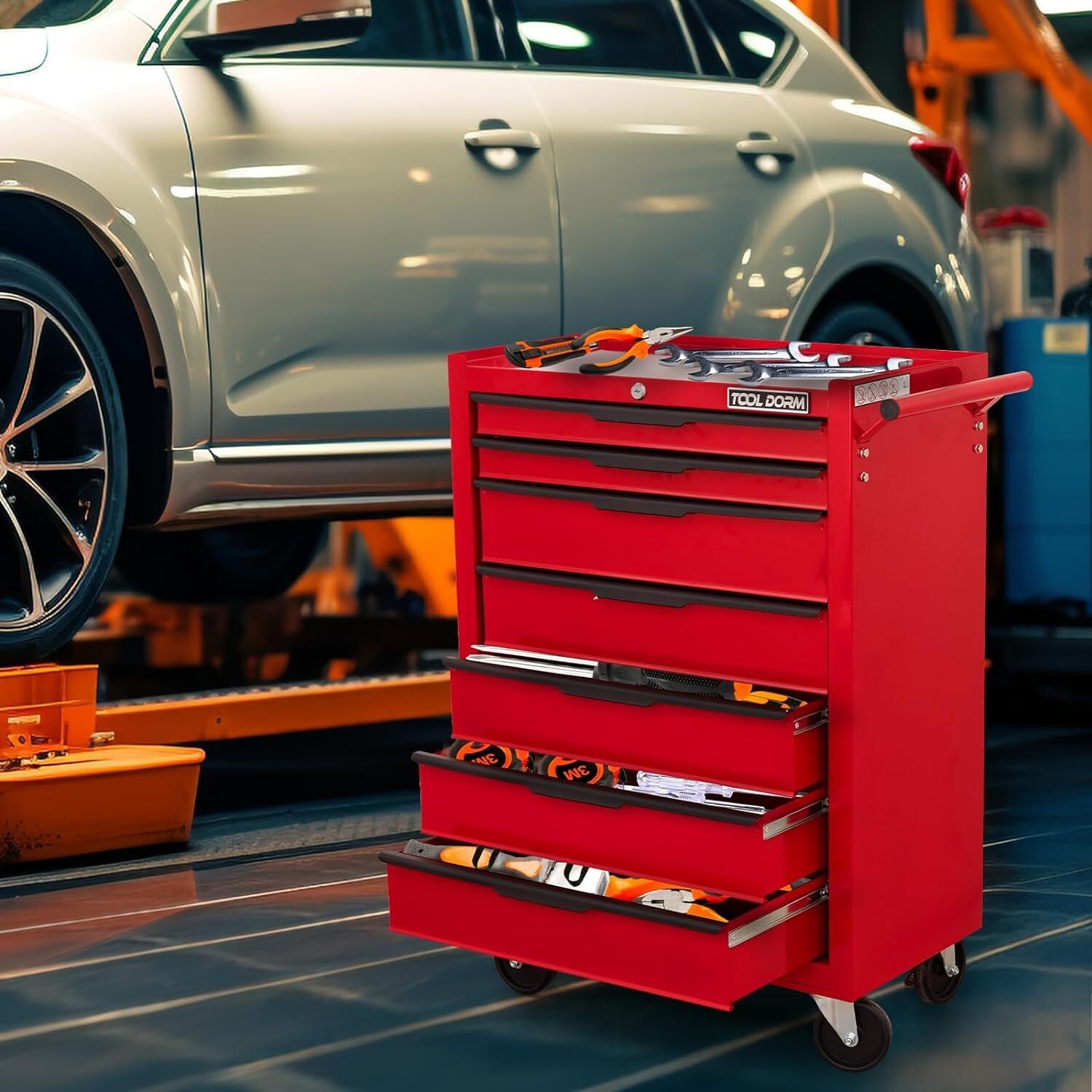 7 Drawers Rolling Tool Box Cart Tool Chest Tool Storage Cabinet w/ Wheels Metal