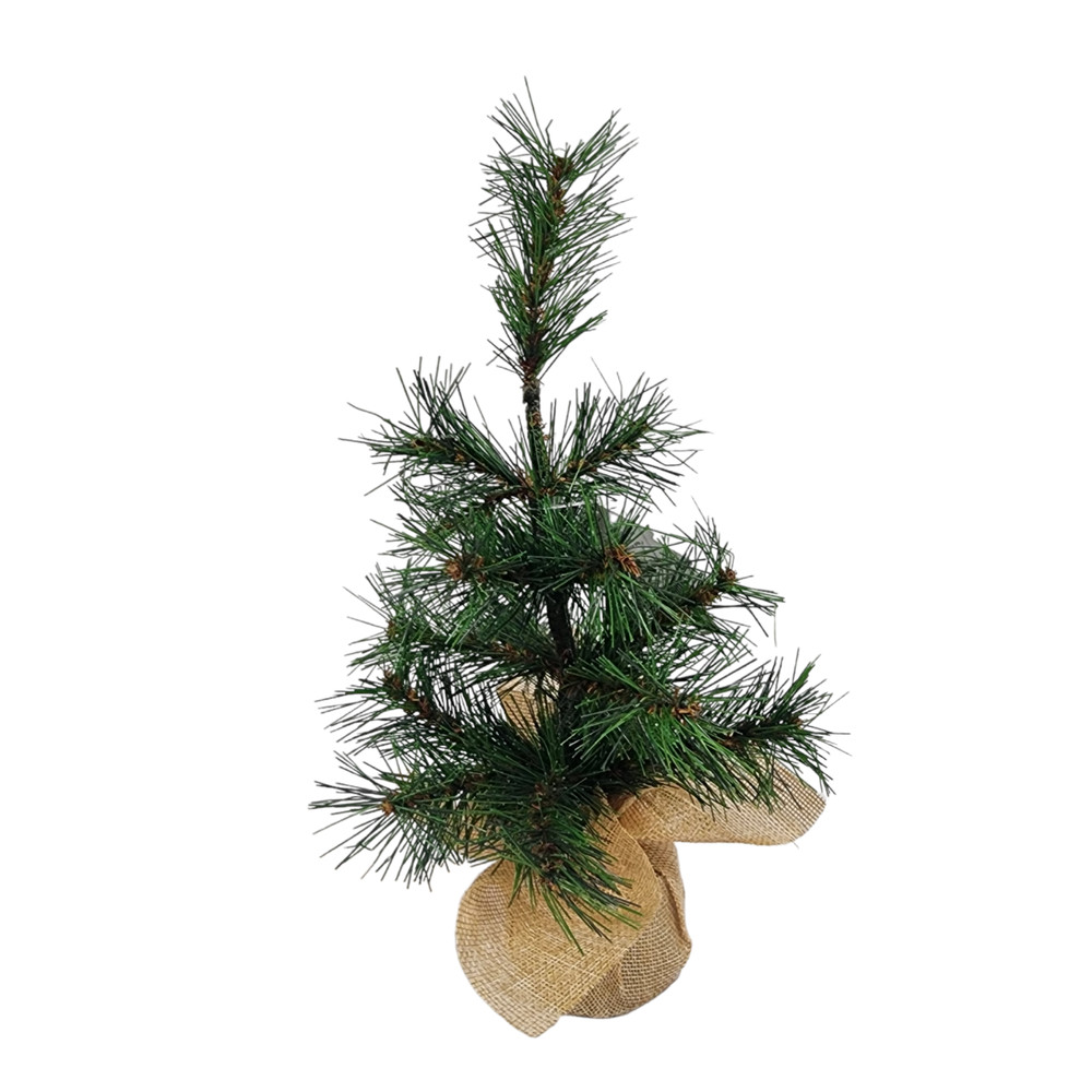 Mini Artificial Pine Tree Sapling 12" Faux Burlap Wrapped Base 2 Pk