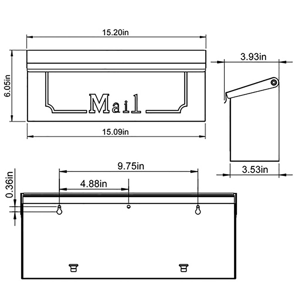 Small Black Wall Mount Mailbox Rust Resistant Galvanized Steel for Magazines ...
