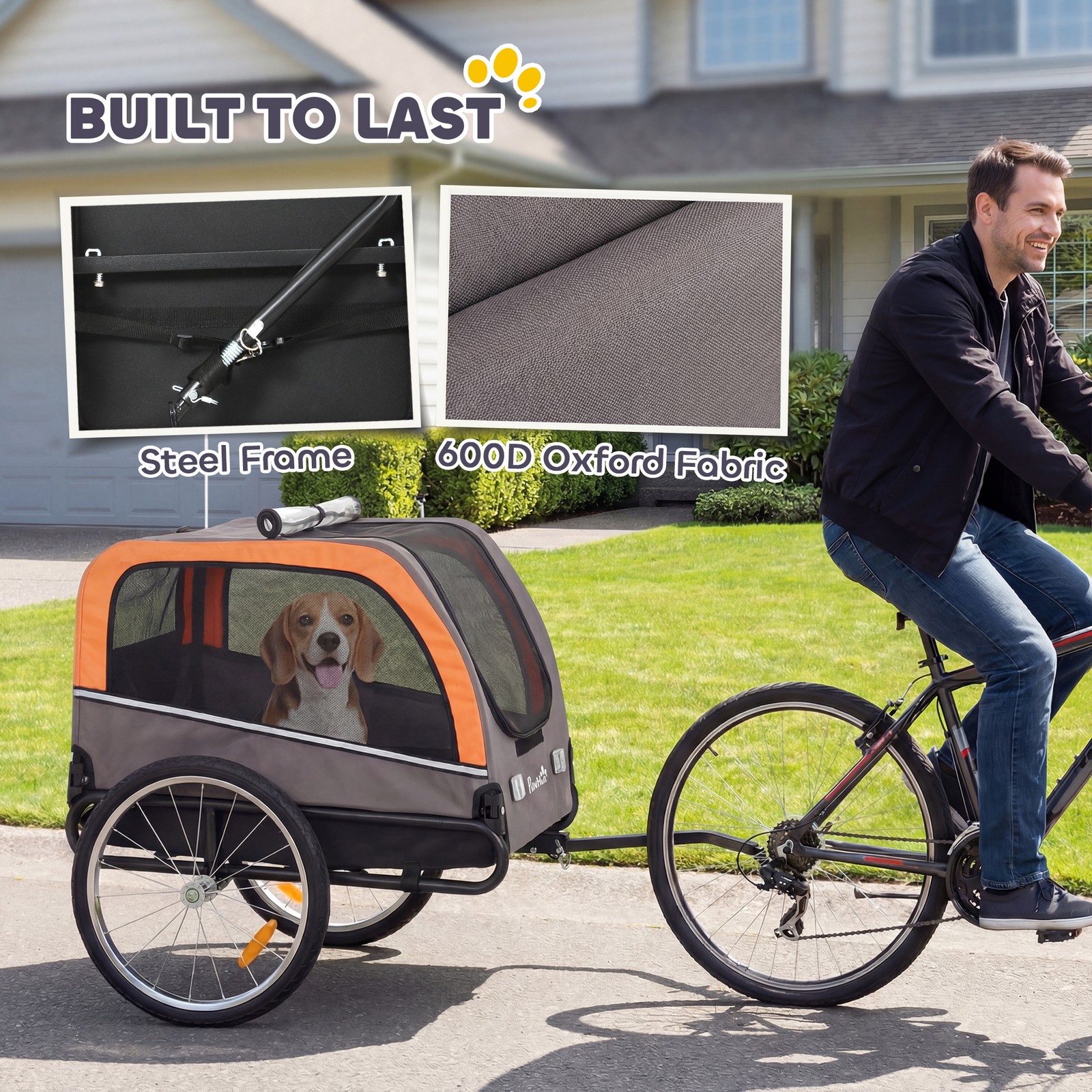 PawHut Dog Bike Trailer, Pet Cart Wagon Cart Carrier Attachment