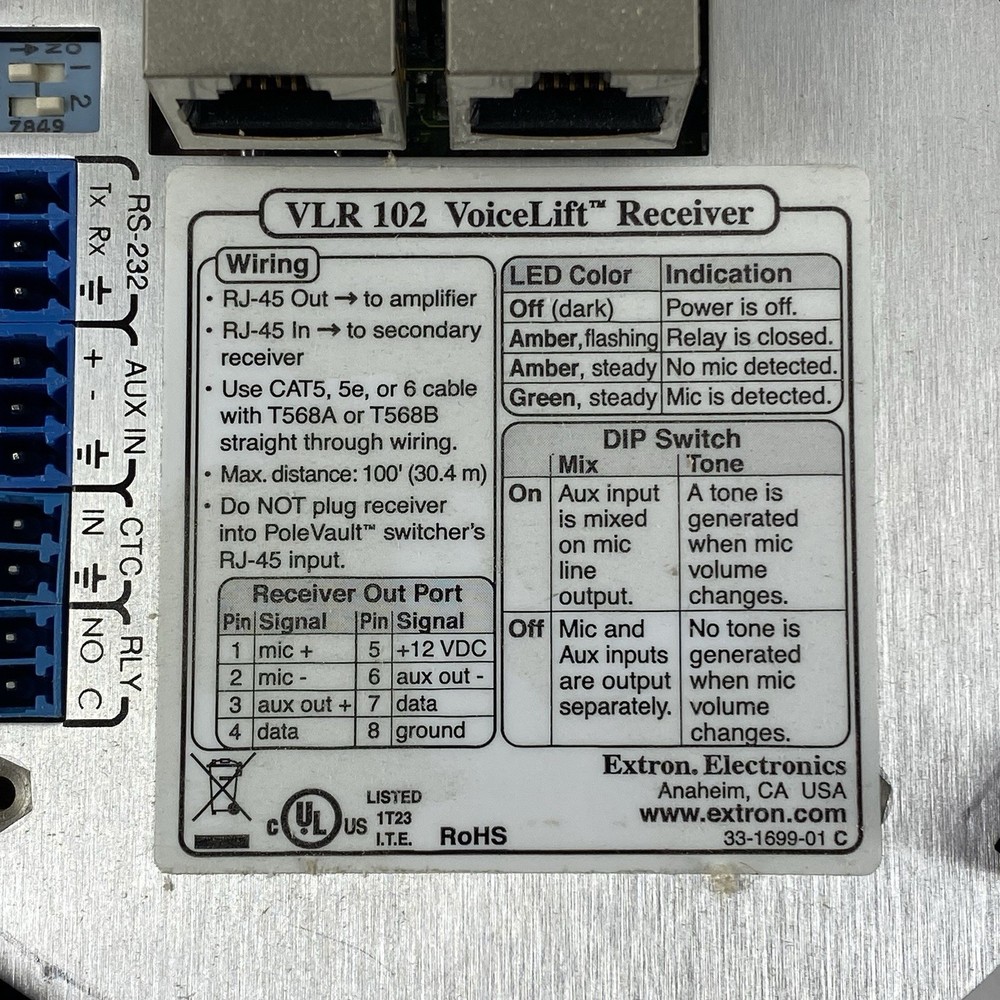 Extron Electronics VLR 102 VoiceLift Receiver Untested