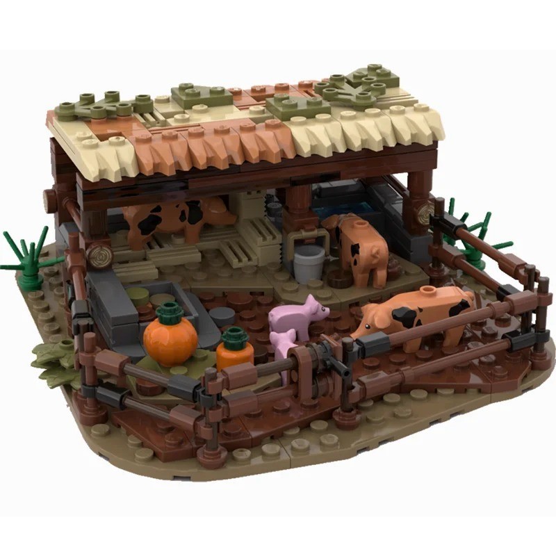 Building Block Pig Farm Set