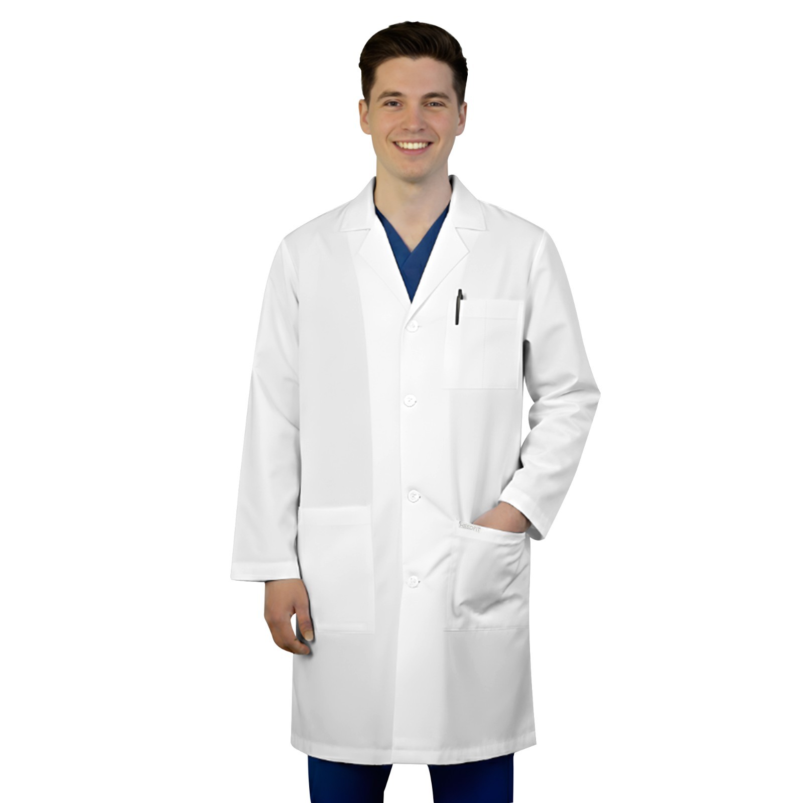 HeedFit Premium Unisex Lab Coat 37" White Poly Cotton Doctor Medical Coat