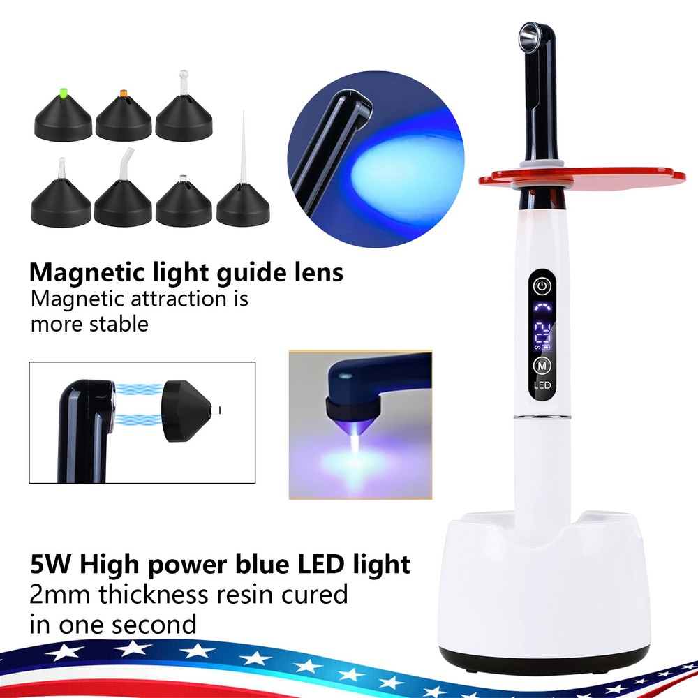 Potable Wireless LED Curing Light 1 Second with 7 Working Head Lens 2400mW/cm2