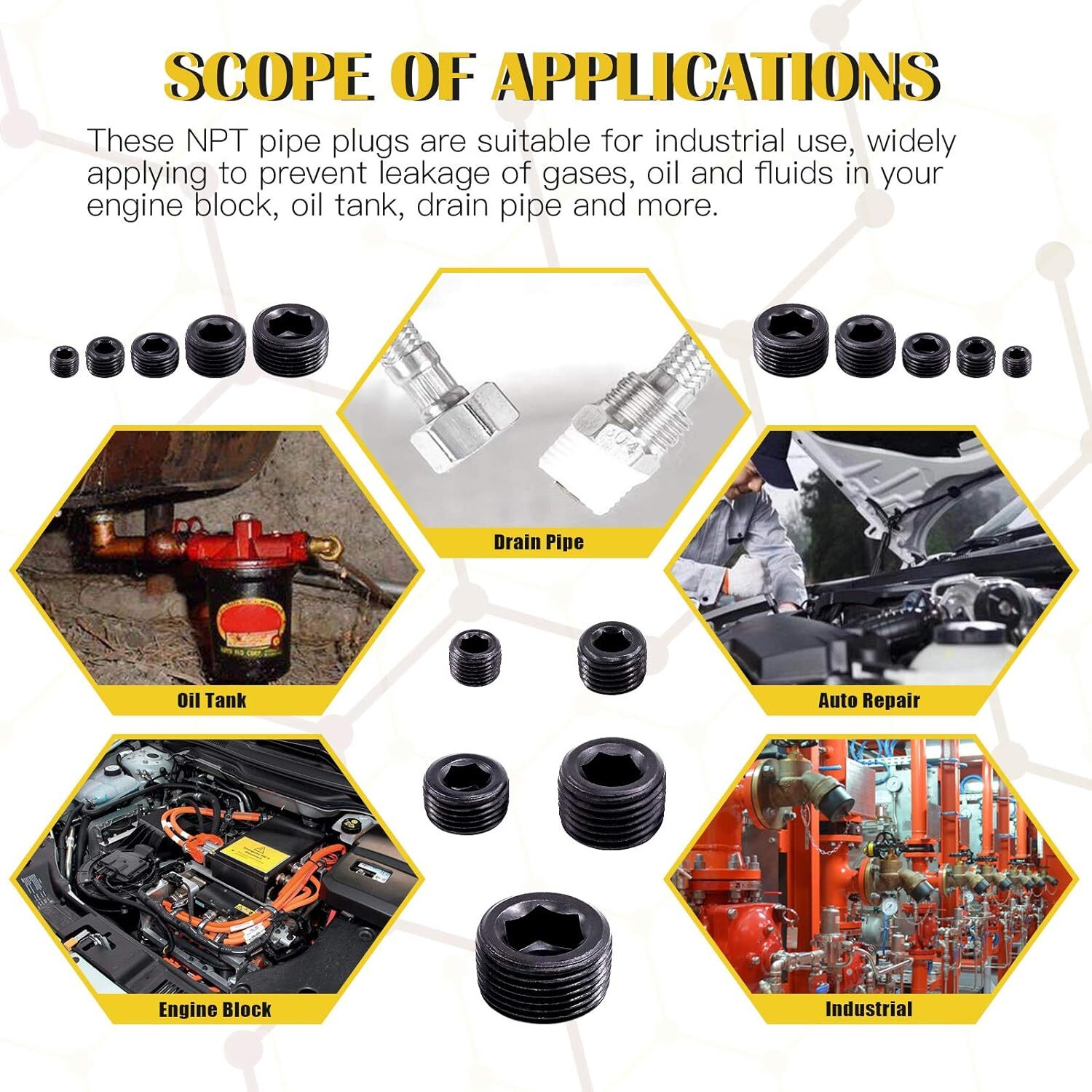 25Pcs NPT Plug Set Pipe Plug Assortment Kit 1/8" 1/4" 3/8" 1/2" 3/4" Carbon Stee