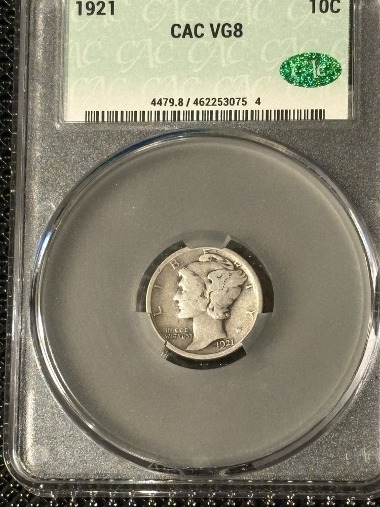1921 Mercury Dime   CAC VG 8