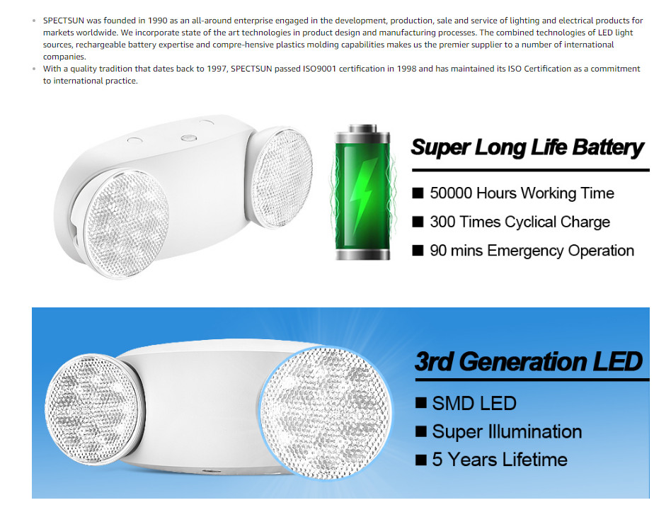 1 Pack LED Emergency Lighting Exit Battery Backup Commercial Exit Sign Combo