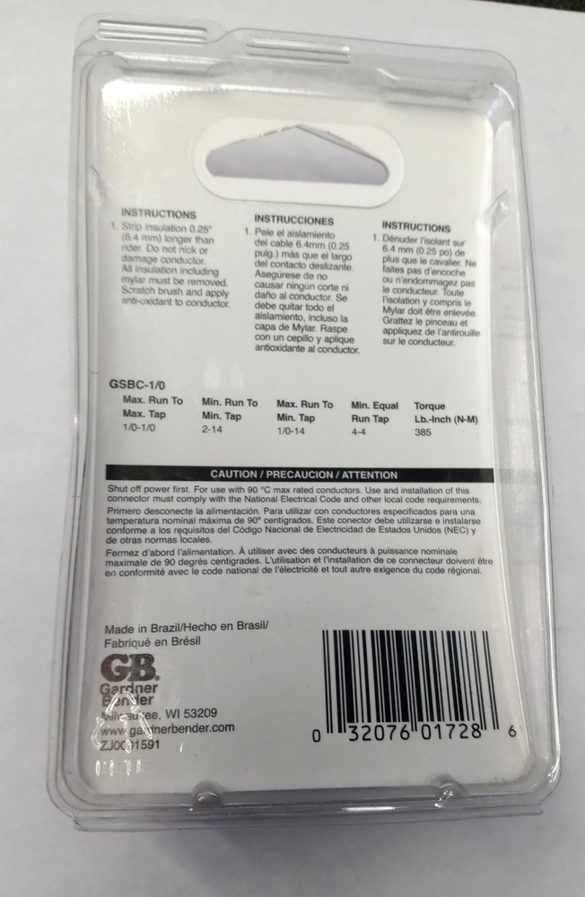 Gardner Bender GSBC-1/0 #4-#0 AWG Solid Copper Split Bolt Connector (2 Packs)