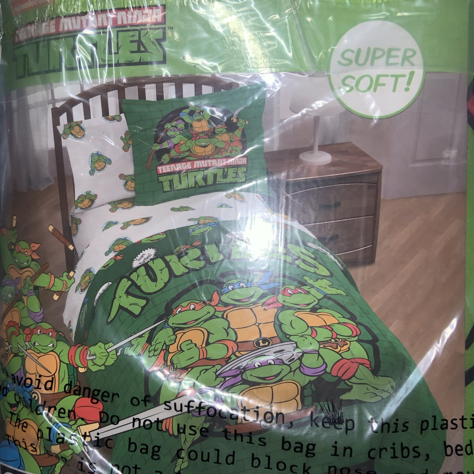 TMNT Teenage Mutant Ninja Turtles 7 Piece Bedding Set FULL SIZE Green New Soft