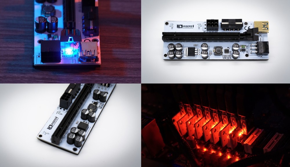 GPURISERS GPU RISERS 8 CAPACITOR 6 PACK RISERS PCI-E Board