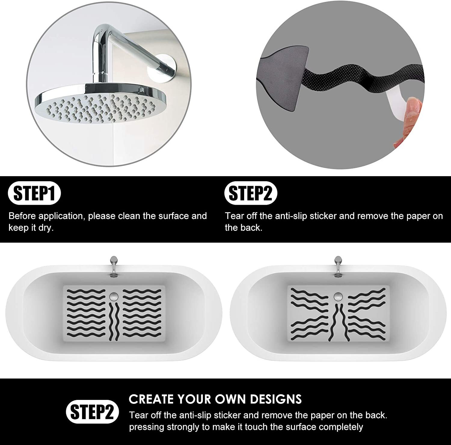 24PCs Bath Tub Shower Stickers Anti Slip Grip Strips Non-Slip Stickers