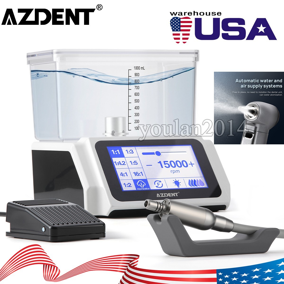 AZDENT Dental  Electric Brushless LED Motor System Water Supply Touch Screen