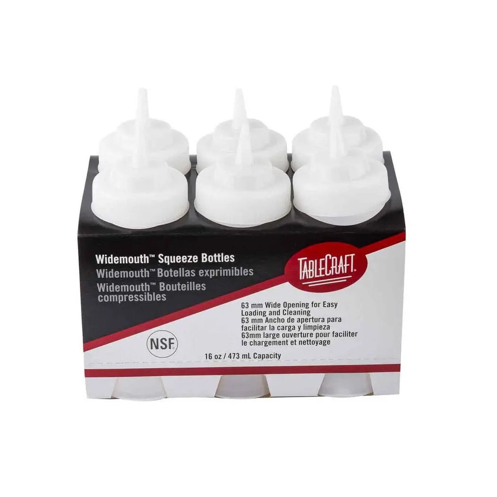 TableCraft C11663C 16 oz Wide Mouth Clear Squeeze Bottle - 6 Per Pack