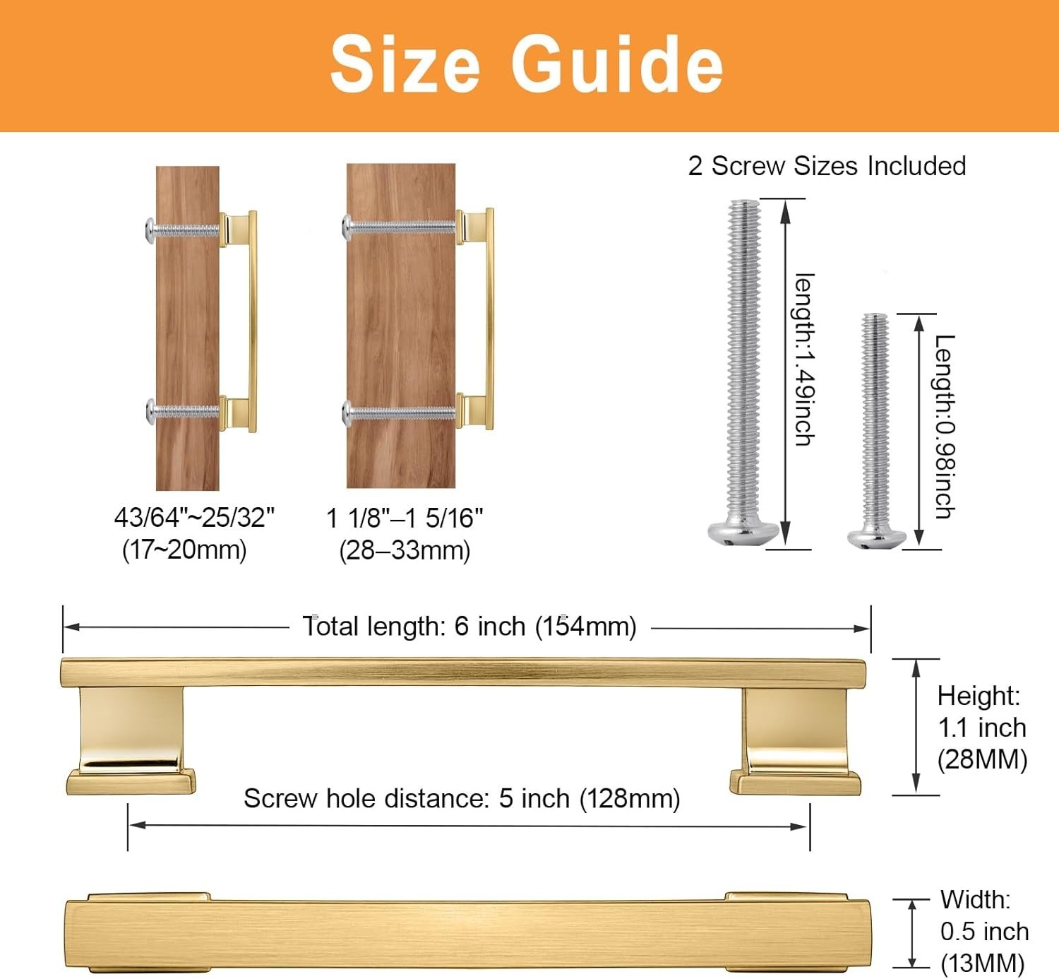 20 Pack Square Brushed Gold Cabinet Pulls, 5 Inch128mm Hole Centers Gold Cabi...