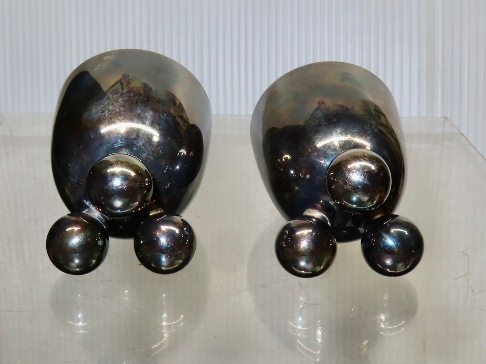 WMF Bauhaus Silver Plate Egg Cups - Fritz Breuhaus Design - 1930s Ikora Pair