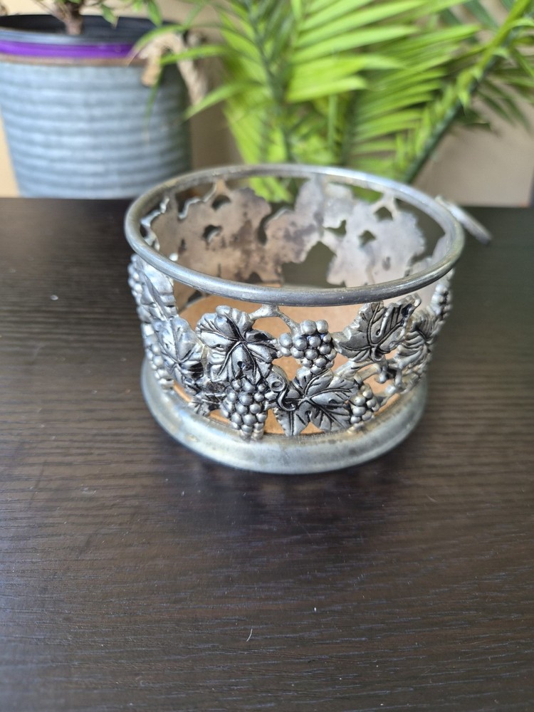 Silverplate Wine Bottle Holder Coaster Grape