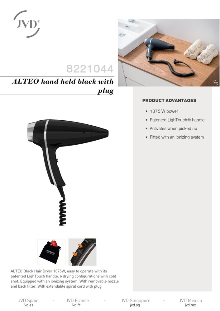 ALTEO hand held black with plug 110v