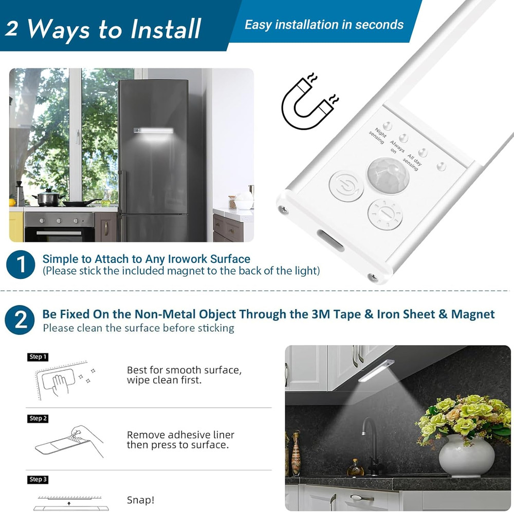 Under Cabinet Lighting Wireless, 60-LED Dimmable Motion Sensor Light Indoor, 12