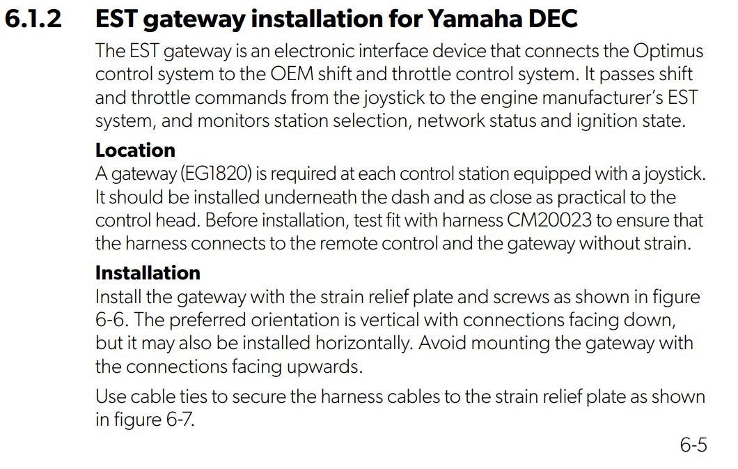 Seastar Solutions EG1820, Optimus 360 Twin Yamaha EST Gateway Interface Module