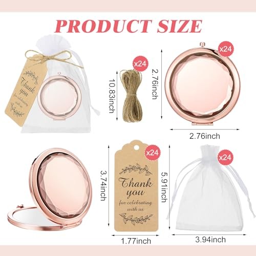 24 Set Rose Gold Compact Mirrors Bulk Crystal Compact Makeup Double Sided