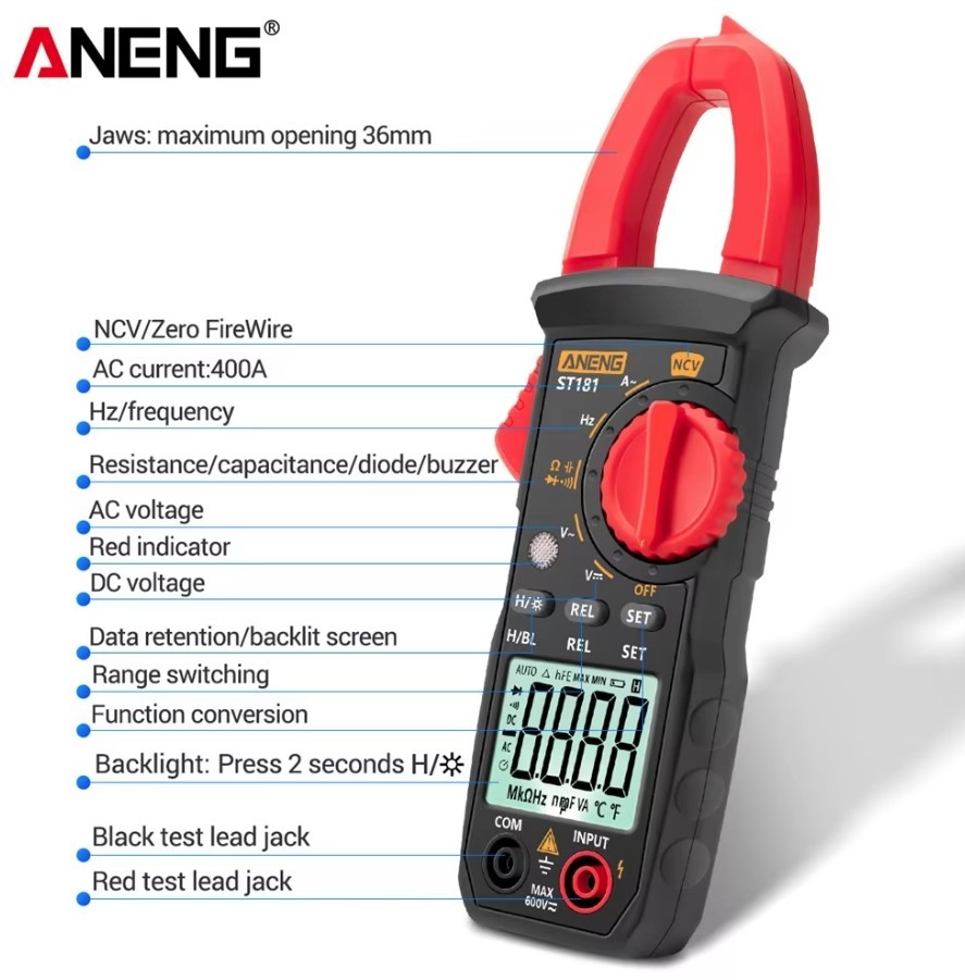 Digital Multimeter Tester AC DC Volt Ohm Amp Clamp Meter Auto Range LCD Handheld