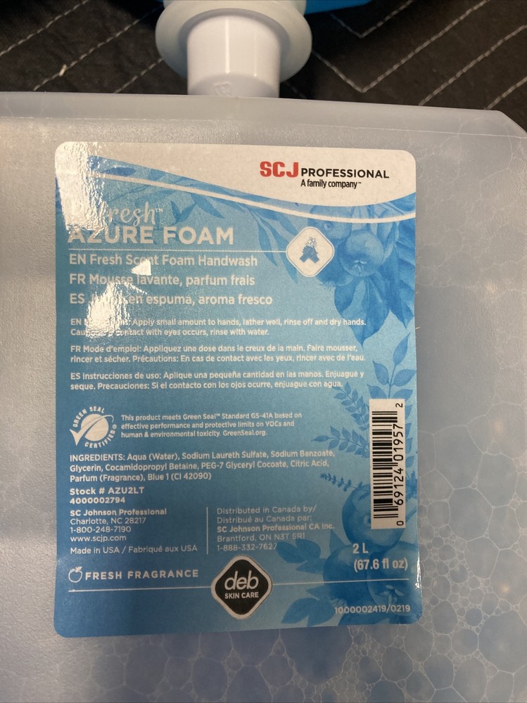 Deb Stoco #AZU2LT 2L Refresh Azure FOAM Hand Wash Refill Case
