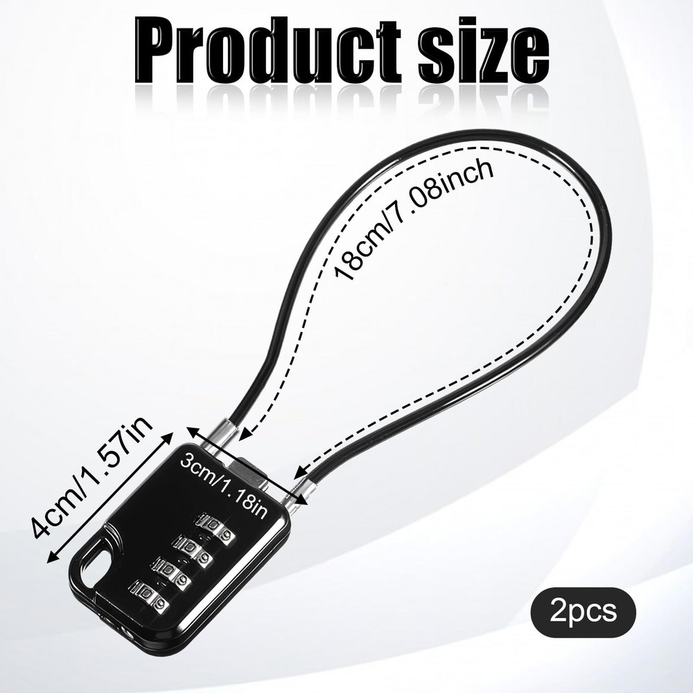 2 PCS Compact Design Resettable 4-Digit Combination Padlock with Small, Black