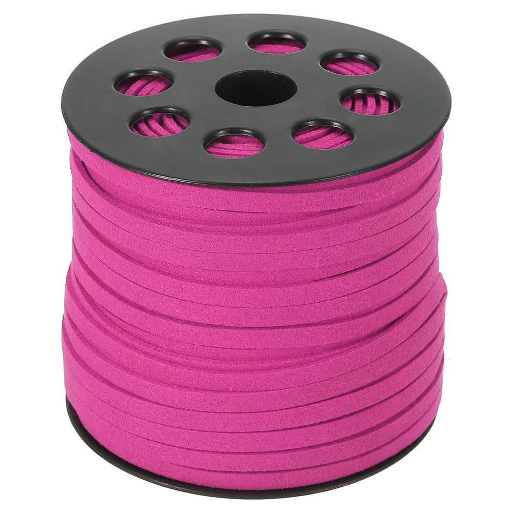 Suede Lanyard String with Roll Spool 5 mm 50 Yard, Flat Microfiber Cord, Rose