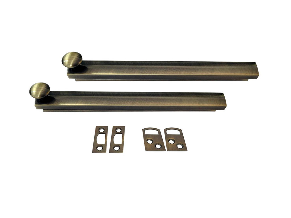 QCAA Heavy Duty Solid Brass Concealed Surface Bolt 6" Brushed Antique Brass 2 Pa