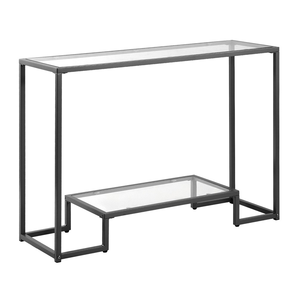 [New]2-Tier Glass Console Table, Modern Rectangle Sofa Side Table with Tempered