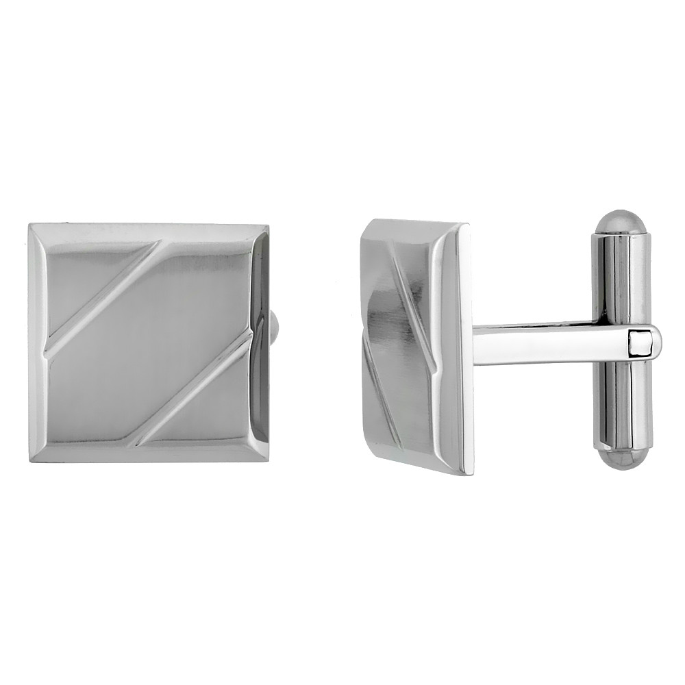 Stainless Steel Square Shape Cufflinks w/ 2 Grooves