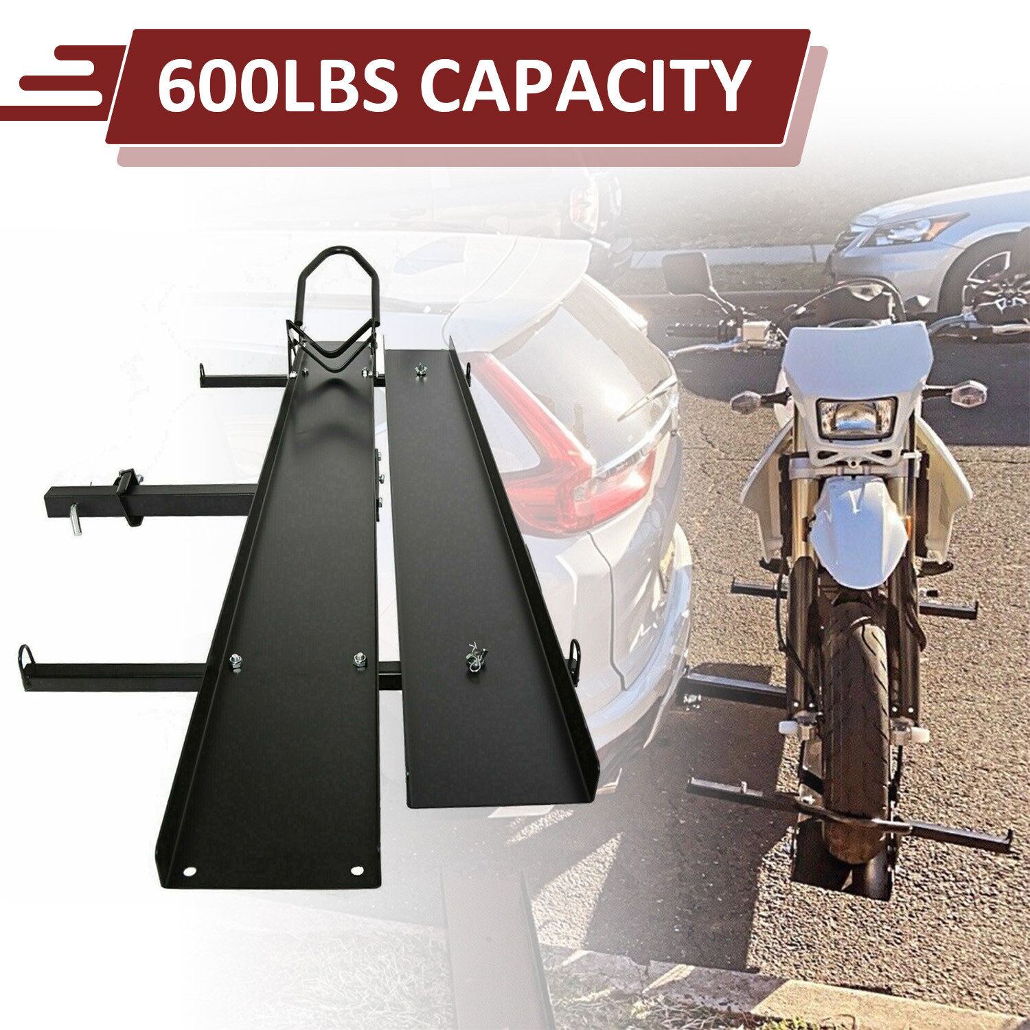 600 LBS Motorcycle Carrier Heavy Duty Dirt Bike Rack Hitch Mount Hauler w/ Ramp