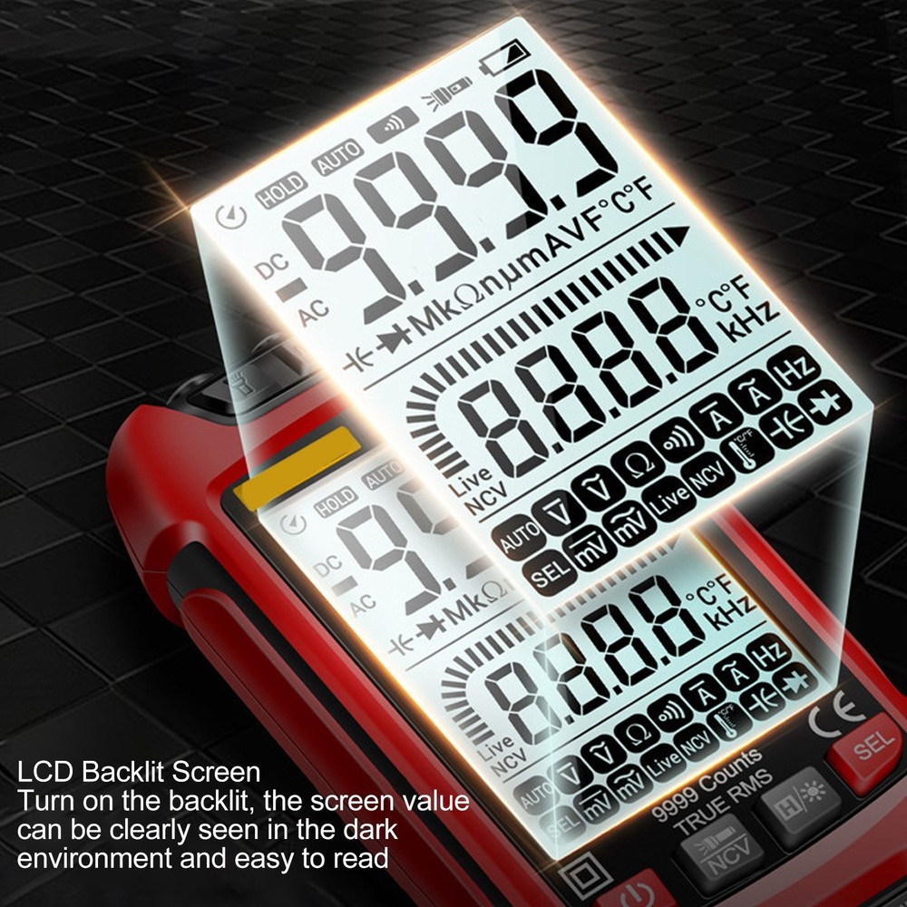 Digital Multimeter Anti Burning Automatic LCD Backlit NCV Volt Amp Meter FEI