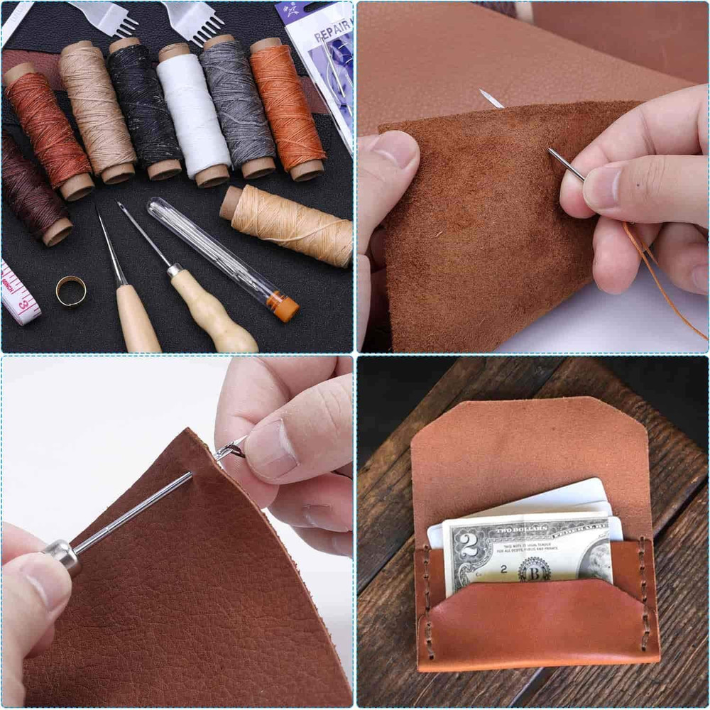 35 Pcs Leather Pouch Kit with Hole Punch, Sewing Tools, Waxed Thread and Large-E