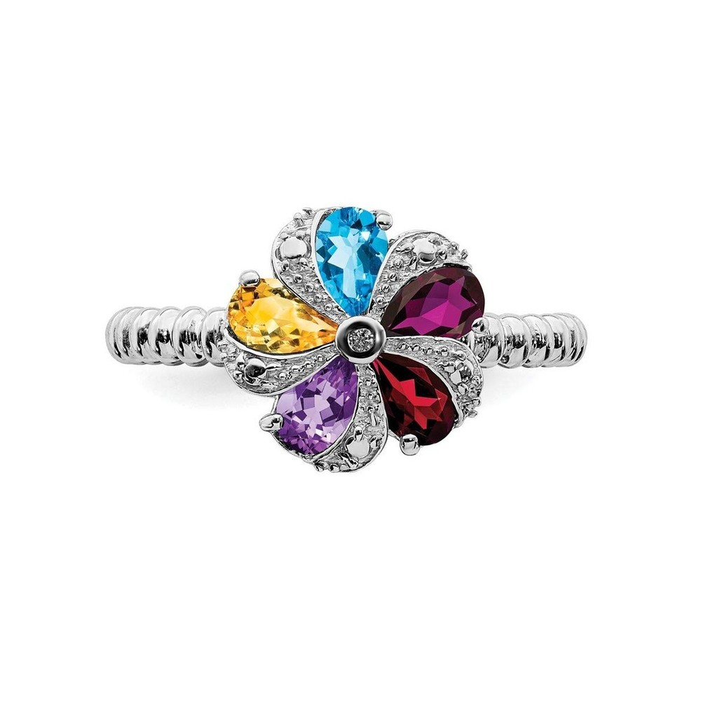Solid Sterling Silver Stackable Expressions Gemstone & Diamond Ring 8