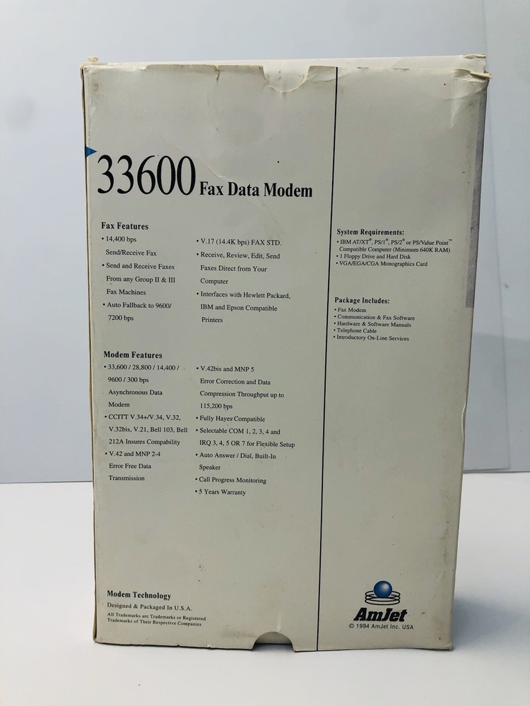 Fax Data Modem 33600 Model(1994 Amjet)