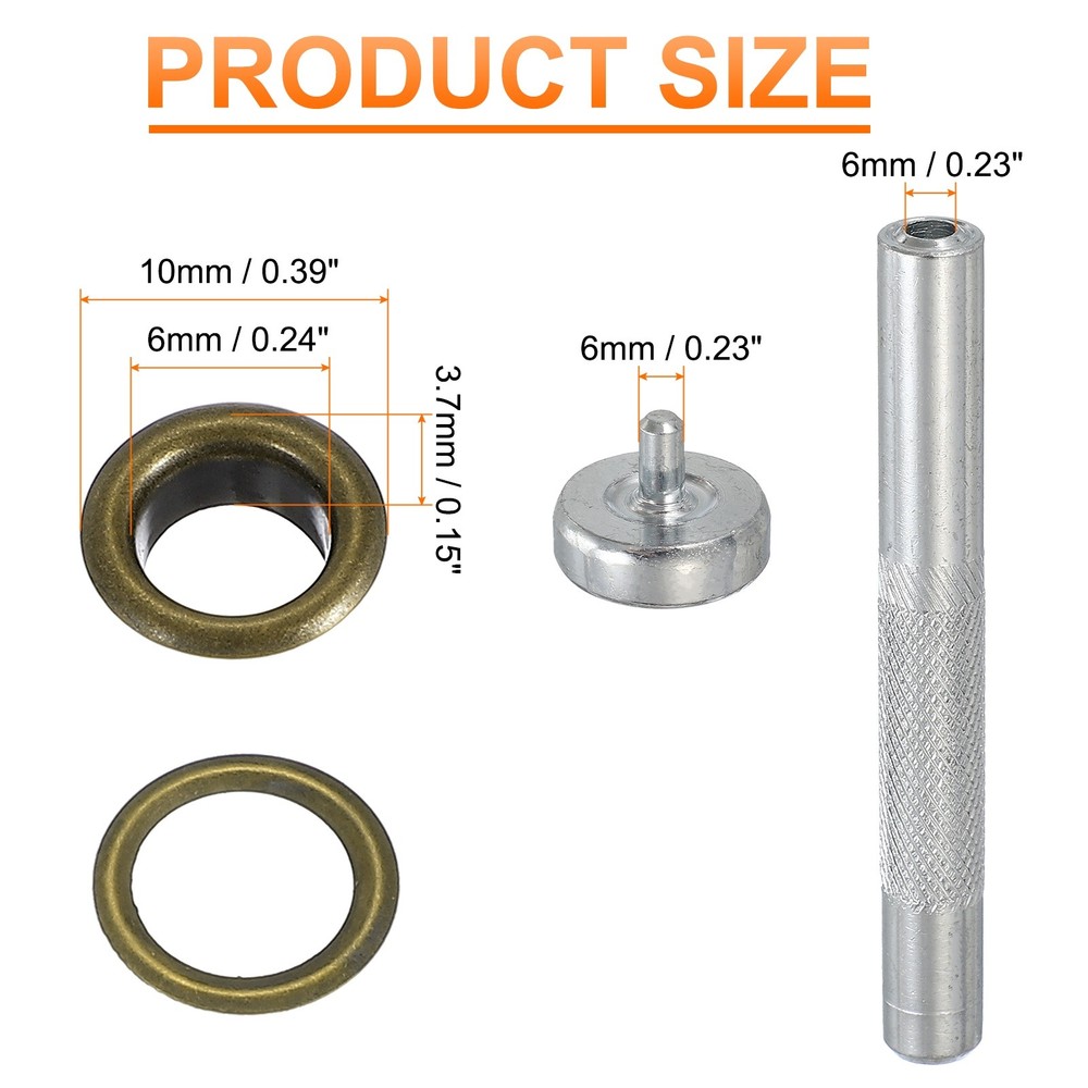 80Set Grommets Eyelets Kit 6mm Copper Eyelets with Setting Tool Bronze