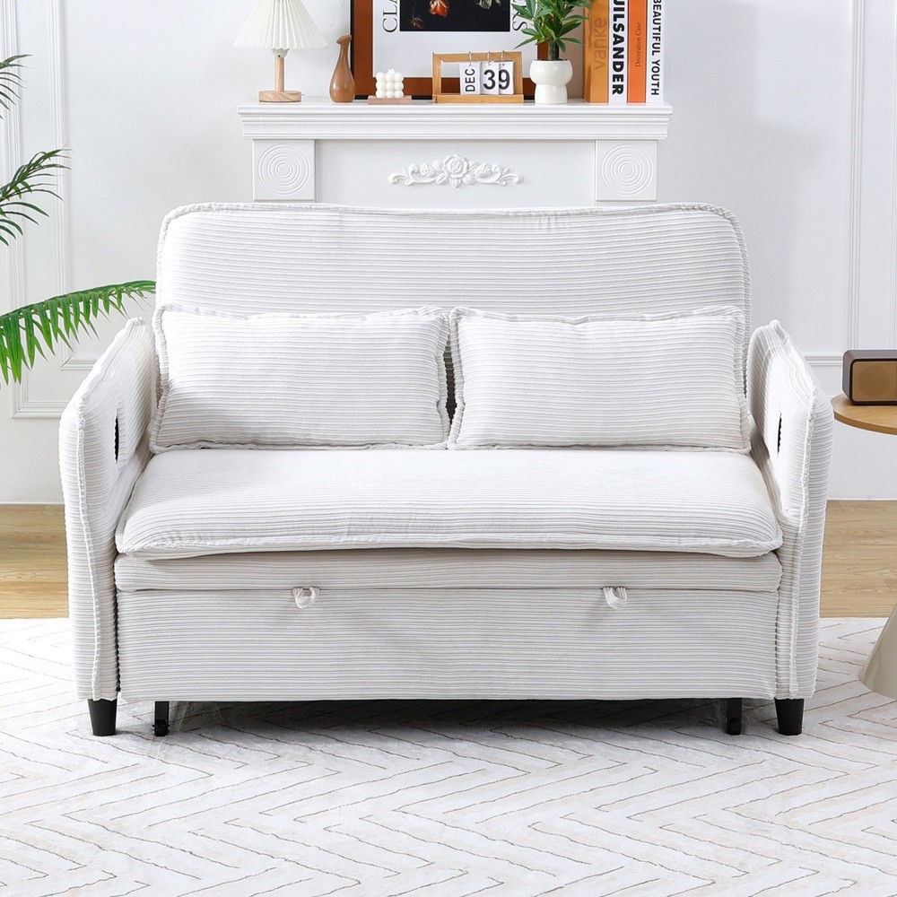 Convertible Sleeper Sofa Bed Loveseat Sofa w/ Pull-Out Bed & Adjustable Armrests