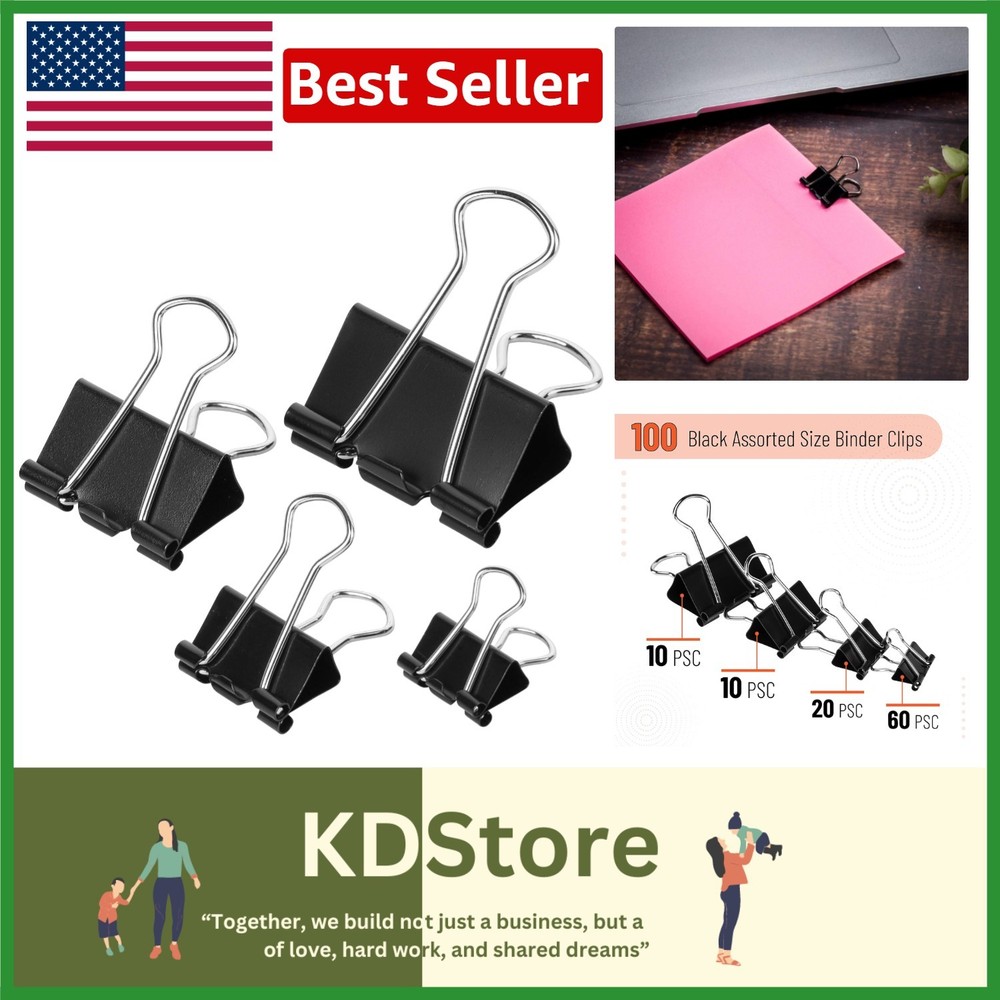 Assorted Sizes Binder Clips - 100 Pieces
