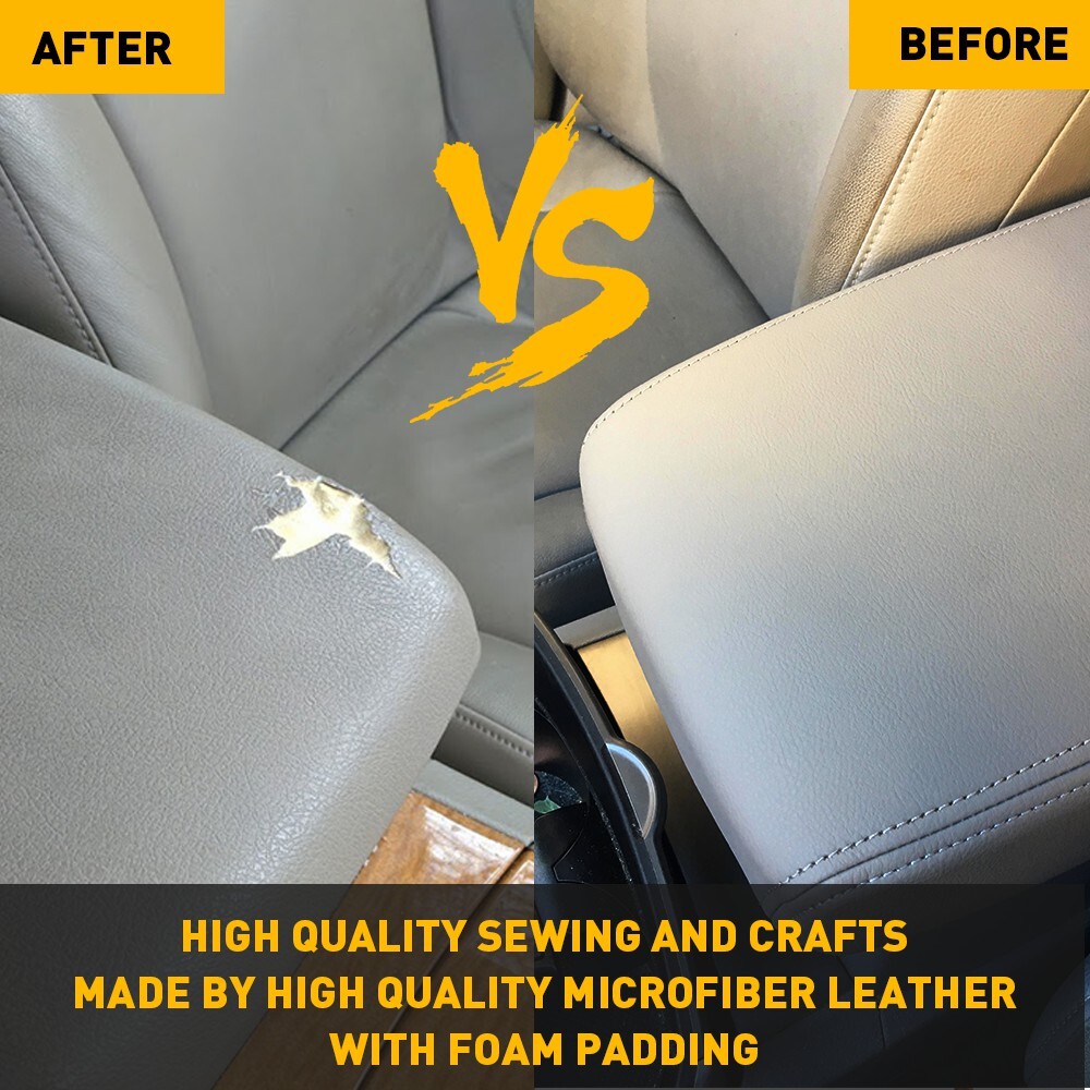 Fits 2008-2013 Toyota Highlander Leather Center Console Lid Armrest Cover Gray D