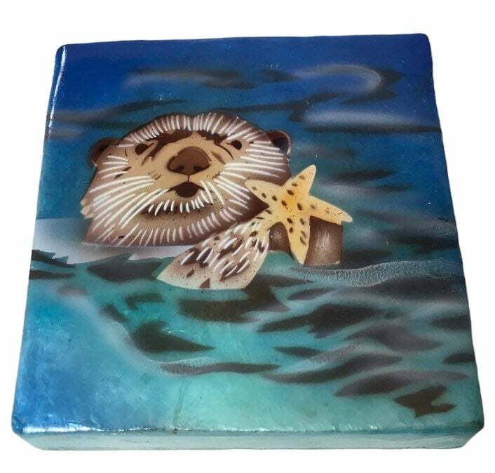 Square Otter And Starfish Capiz Shell Box 4"
