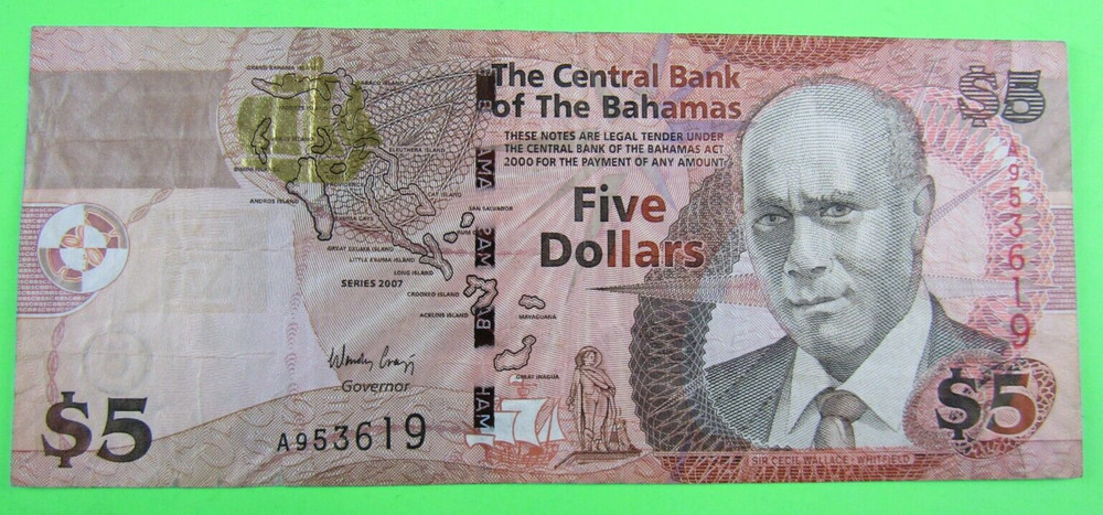 BAHAMAS, 5 DOLLARS, P#72 ,2007