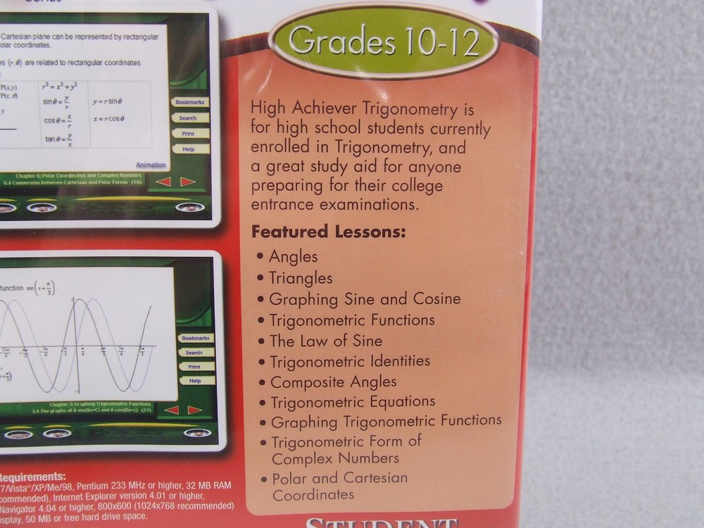 Trigonometry Grades 10-12 PSAT SAT ACT Test Preparation Software (PC CD-ROM)