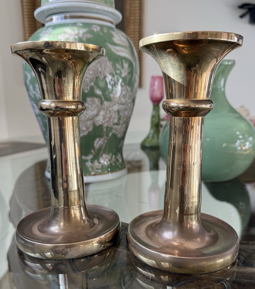 Vintage Solid Brass Candlesticks Pair RIH 7” Taper Candle Holders
