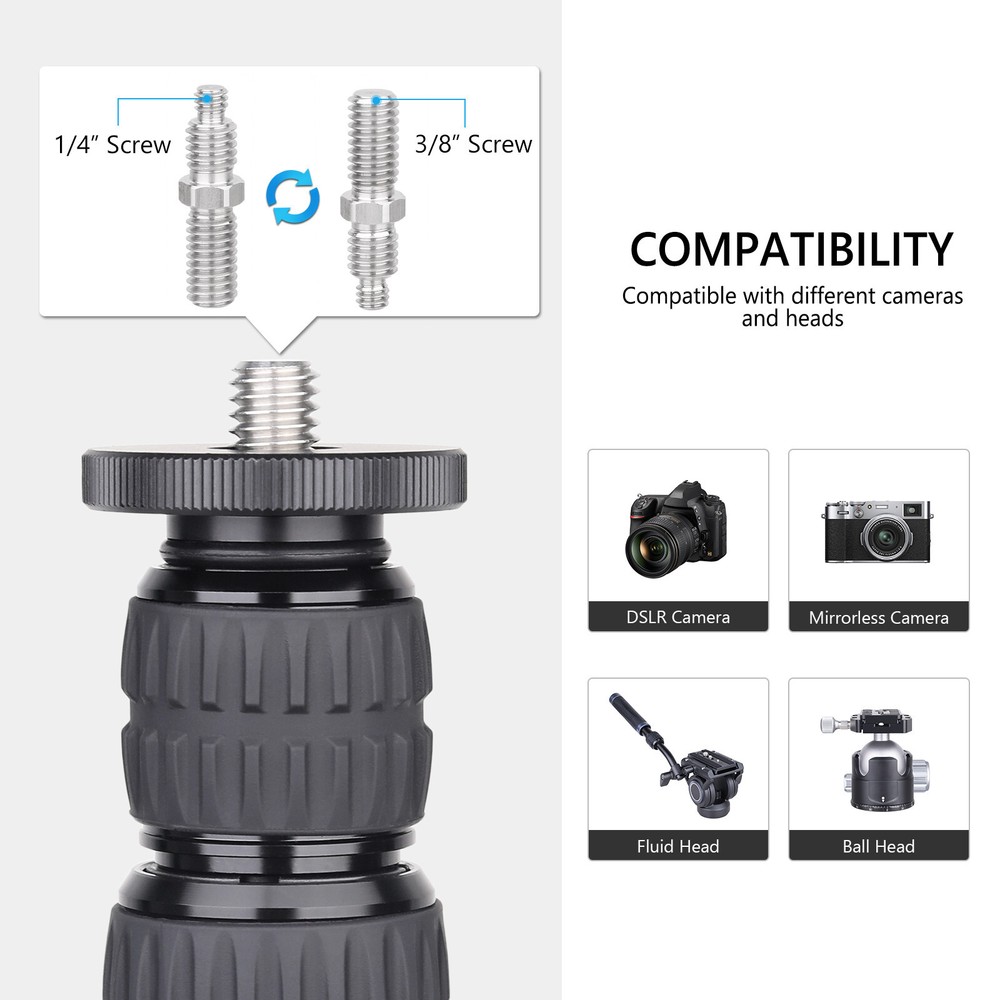 Camera Tripod Center Column Extension Pole Extender Telescopic 3 Section Rod