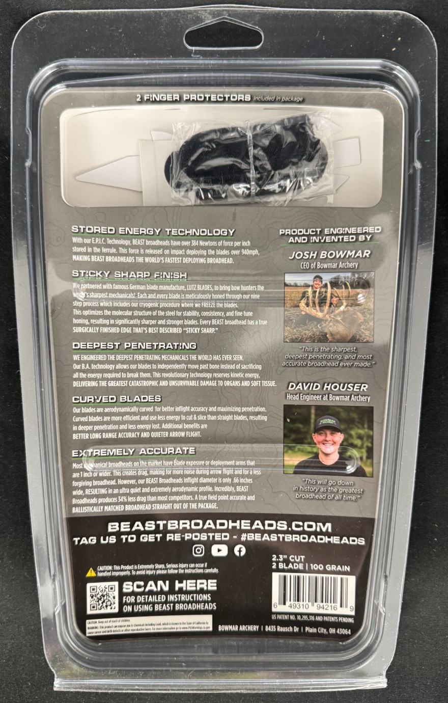 Bowmar Beast Titanium Hybrid Broadheads 2.3 Inch 100 Grain 3 Pack New